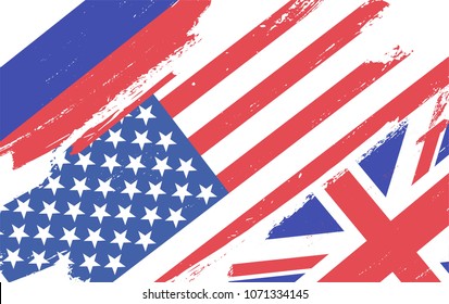 Flags of USA, Russia and Great Britain isolated on white background. Vector illustration
