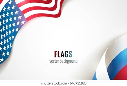 Flags of the USA and Russia isolated on white background. Vector illustration