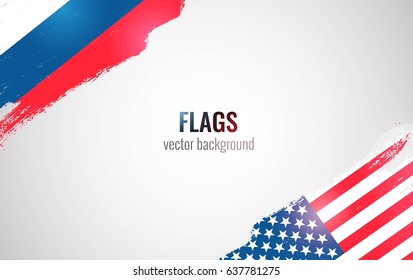 Flags of USA and Russian Federation isolated on white background. Vector illustration