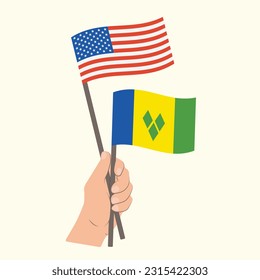 Banderas de los Estados Unidos y San Vicente y las Granadinas, banderas de mano