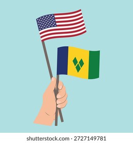 Flags of the USA and Saint Vincent and the Grenadines, Hand Holding flags
