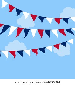 Flags USA Set Bunting Red White Blue for Independence Day 4th of July President Day Washington Day US Labor Day. Patriotic Symbolic Decoration for Celebration Backgrounds - Vector