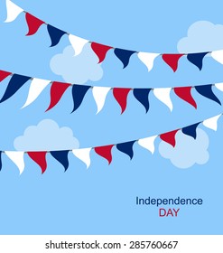 Flags USA Set Bunting Red White Blue for Independence Day 4th of July. Patriotic Symbolic Decoration for Celebration Backgrounds - Vector