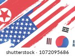 Flags of USA, South Korea and North Korea isolated on white background. Vector illustration