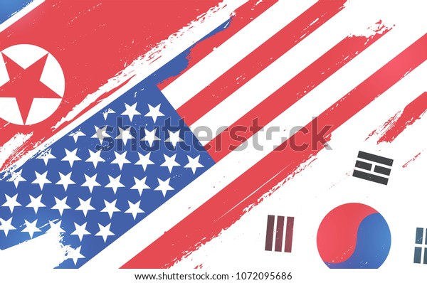 白い背景に米国 韓国 北朝鮮の国旗 ベクターイラスト のベクター画像素材 ロイヤリティフリー