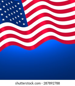 Flags USA Waving Wind and Ribbon for Independence Day 4th Patriotic Symbolic Vintage Decoration for Holiday or Celebration Backgrounds - Vector