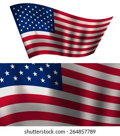 Flags USA Waving Wind Stars and Stripes for Independence Day 4th of July President Day Washington Day US Labor Day Patriotic Symbolic Decoration for Holiday or Celebration Backgrounds - Vector 