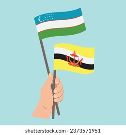 Flags of Uzbekistan and Brunei, Hand Holding flags