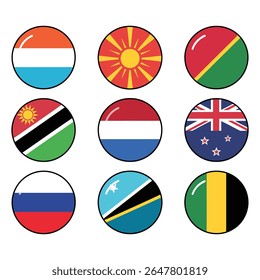 Flaggen verschiedener Nationen in Round Shapes Ländern