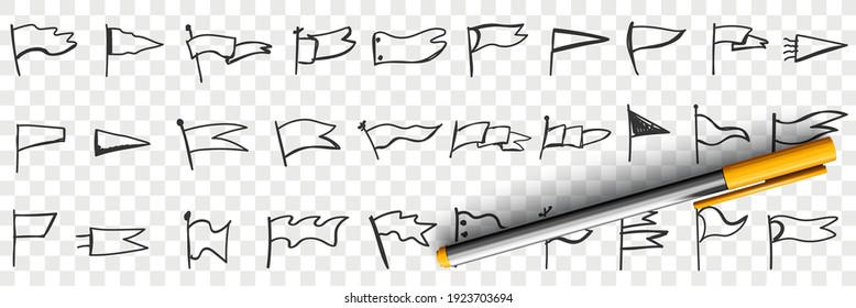 Flags of various shapes doodle set