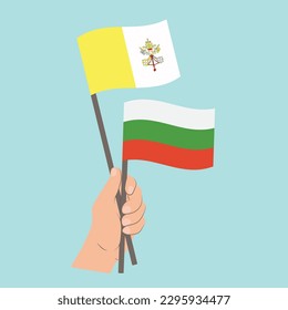 Flags of Vatican City and Bulgaria, Hand Holding flags