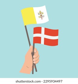 Flags of Vatican City and Denmark, Hand Holding flags