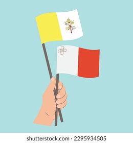 Flags of Vatican City and Malta, Hand Holding flags