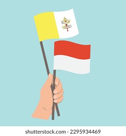 Flags of Vatican City and Monaco, Hand Holding flags