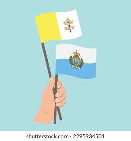 Flags of Vatican City and San Marino, Hand Holding flags