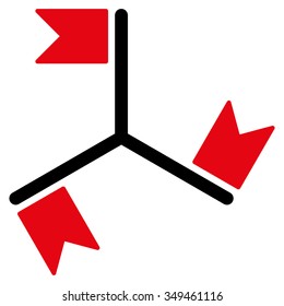 Flags vector icon. Style is bicolor flat symbol, intensive red and black colors, rounded angles, white background.