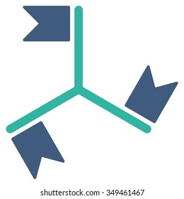 Flags vector icon. Style is bicolor flat symbol, cobalt and cyan colors, rounded angles, white background.