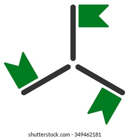 Flags vector icon. Style is bicolor flat symbol, green and gray colors, rounded angles, white background.