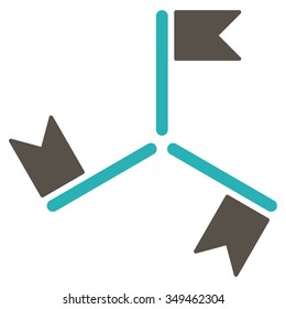 Flags vector icon. Style is bicolor flat symbol, grey and cyan colors, rounded angles, white background.