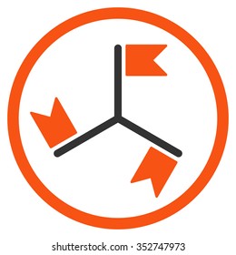 Flags vector icon. Style is bicolor flat circled symbol, orange and gray colors, rounded angles, white background.
