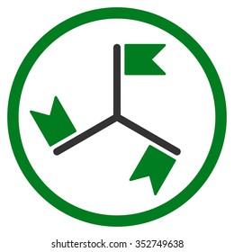 Flags vector icon. Style is bicolor flat circled symbol, green and gray colors, rounded angles, white background.