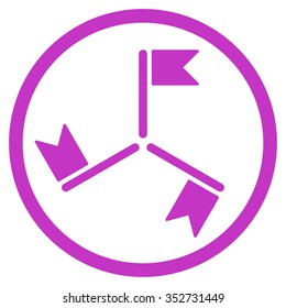 Flags vector icon. Style is flat circled symbol, violet color, rounded angles, white background.