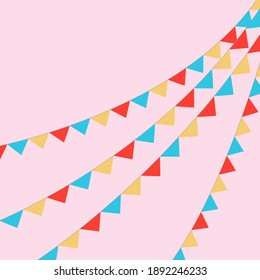 Flags vector for party and birthday design, pink background