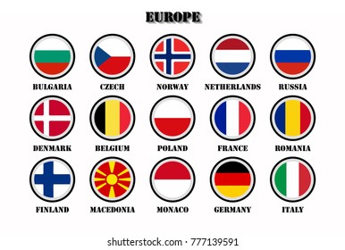 Flags vector set of Europe with circle design on white background. Conception for the European Union.