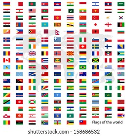 Flags vector of the world and world map on white background