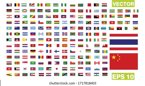Flags vector of the world and world map on white background
