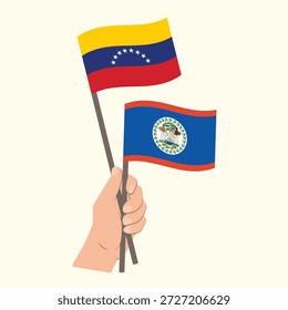Flags of Venezuela and Belize, Hand Holding flags