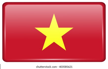 Flags of Vietnam in the form of a magnet on refrigerator with reflections light. Vector illustration