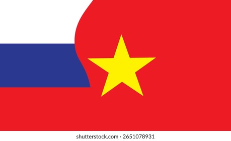 The flags of Vietnam and Russia are joined together, symbolizing a long-standing friendship, mutual respect, and the enduring cooperation between two culturally rich nations.
