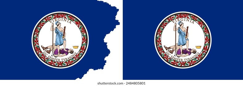 Flags of Virginia vector. Standard flag and with torn edges