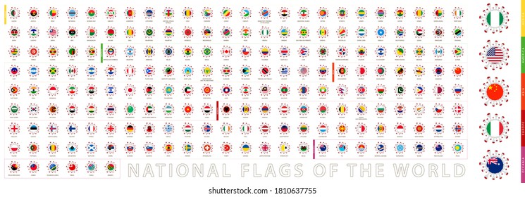 Flags in Virus Cell Shape Collection. National Flags of the World. Vector Flag Set.