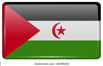Flags of Western Sahara in the form of a magnet on refrigerator with reflections light. Vector illustration