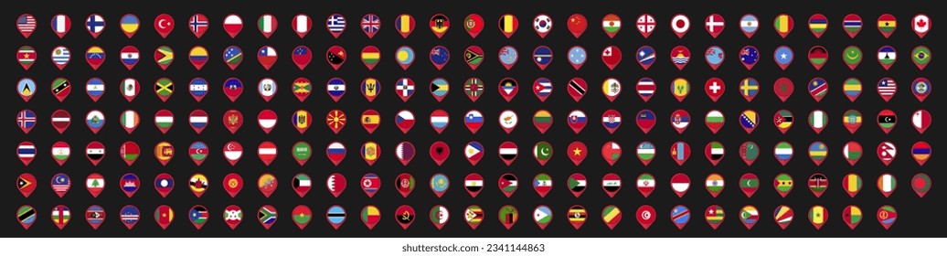 Flags of the whole world. Location pin icon. Map pin place marker. Vector illustration