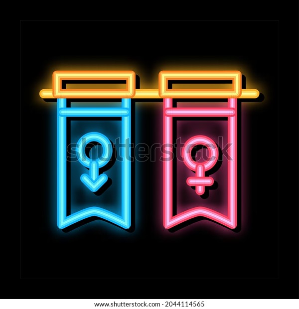 Flags Woman\
Marks neon light sign vector. Glowing bright icon Flags Woman Marks\
sign. transparent symbol\
illustration