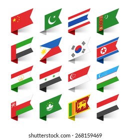 Flags Of The World, Asia, Set 1 Vector Illustration