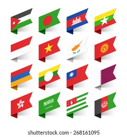 Flags of the World, Asia, set 3 vector illustration