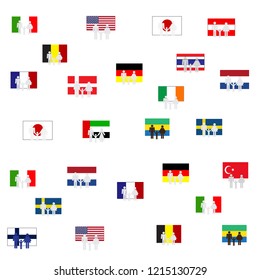 Flags of the world. Background with people and flags.