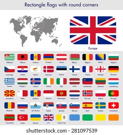 Flags of the world collection, round corner rectangles, Europe. Part 2/6