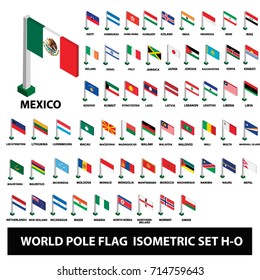 Flags Of World Countries Collection Pole Flag Isometric Set H-O