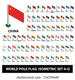 Flags Of World Countries Collection Pole Flag Isometric Set A-G