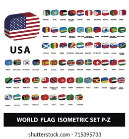 Flags of world countries Isometric Set P-Z