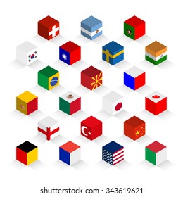 Flags of the world in a cubic shape composition, vector design