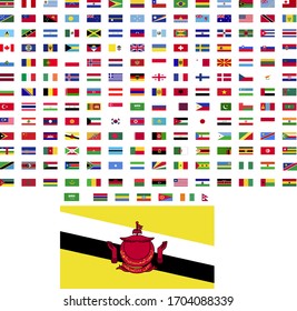 flags of the world. world flag vector illustration. rectangle design. square design. sample image Brunei