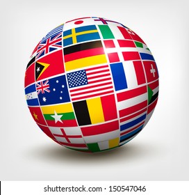 Flags of the world in globe. Vector illustration.