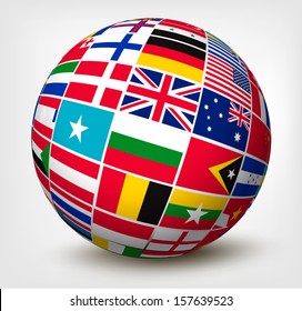 Flags of the world in globe. Vector illustration. 
