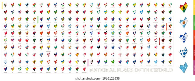 Flags of the world icons in heart shape. National flags of the world.